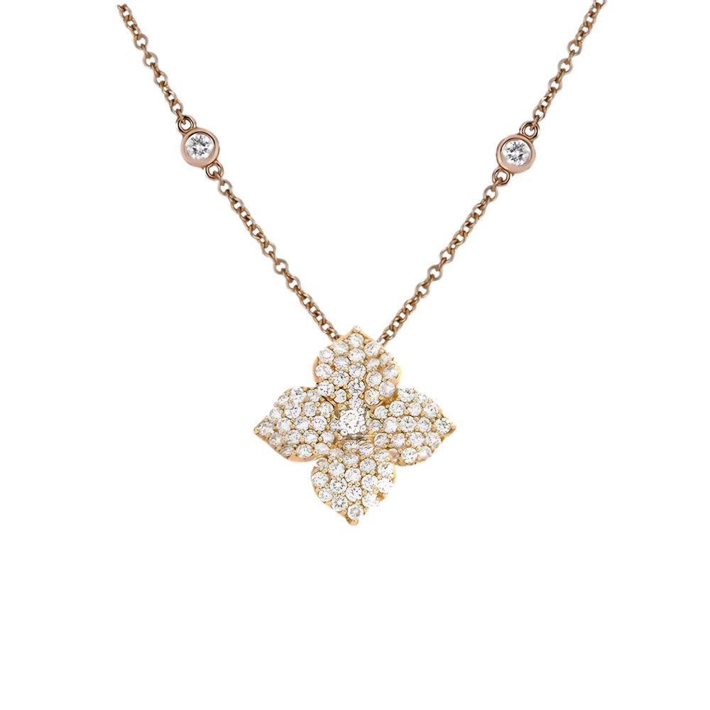 Piranesi 18k Rose Gold Fiore Small Diamond Flower Necklace